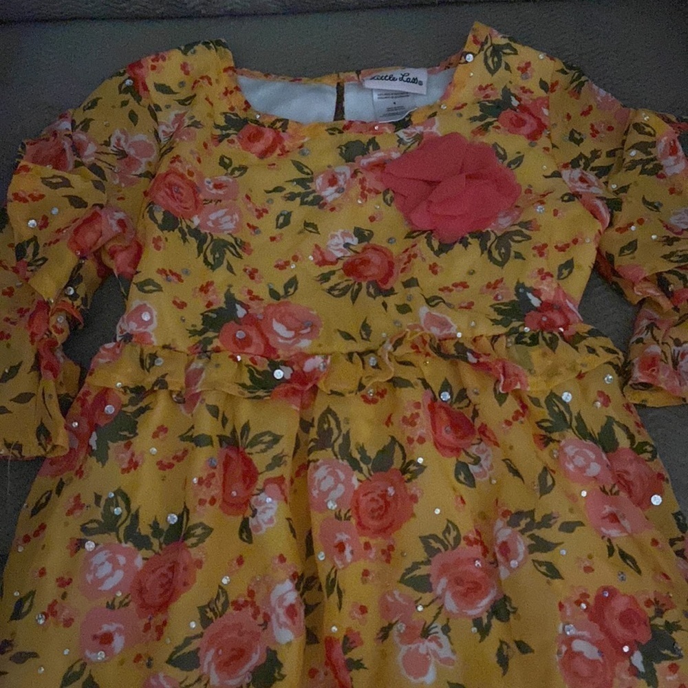 Little Lass Girls Dress Bell Ruffled Sleeves Sequins Golden Yellow 6 - Picture 3 of 6